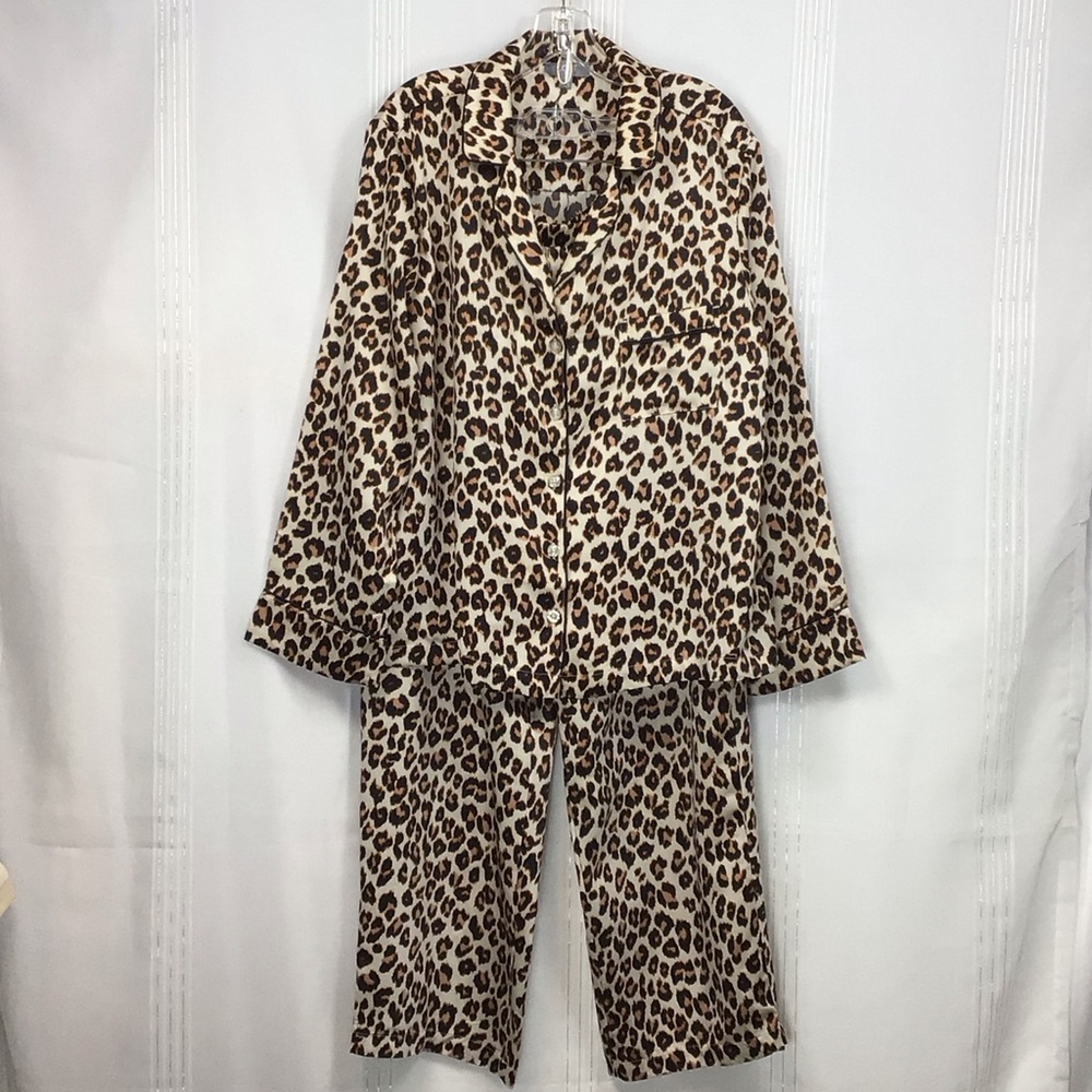 LOFT Sleep Satin Notch Collar Animal Print Pajama Set with Pockets XL NWOT